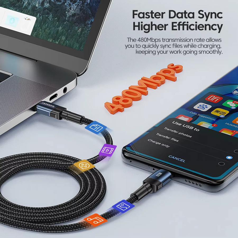 Toocki USB-C auf Typ-C Schnellladekabel 100W in Grün für iPhone, Samsung und Xiaomi - Bild 4