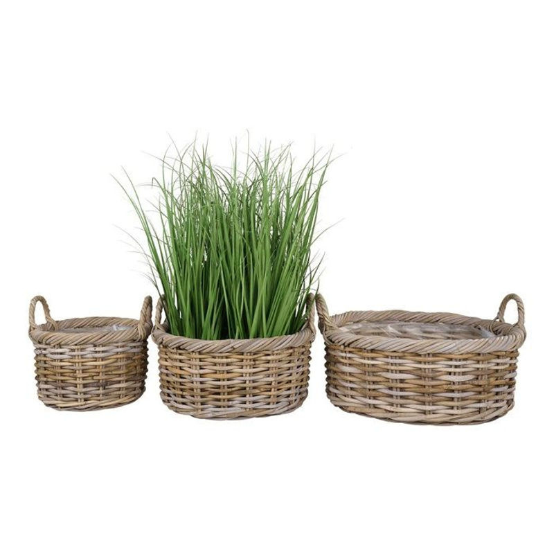 3er Set Rattan Körbe von House Nordic in Braun und Beige mit Kunststoff-Inlay, rund und skandinavisch im Design - Bild 3