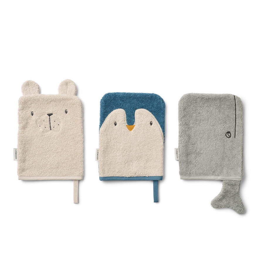 Liewood Sylvester Farm Waschlappen, 3er Pack, Blue/Beige/Grey - Bild 1