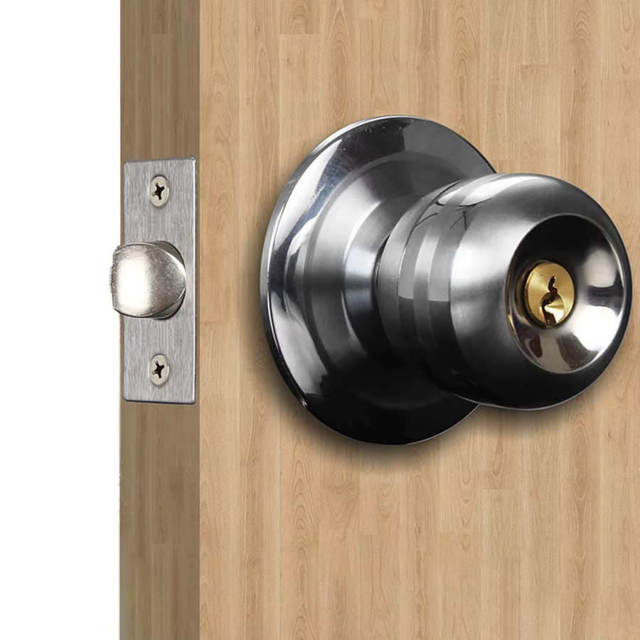 Globularer Türknauf aus Aluminiumlegierung mit Drehverschluss und Schlüssel in Silber, B/T/H: 16,0 x 7,5 x 7,5 cm - Bild 2