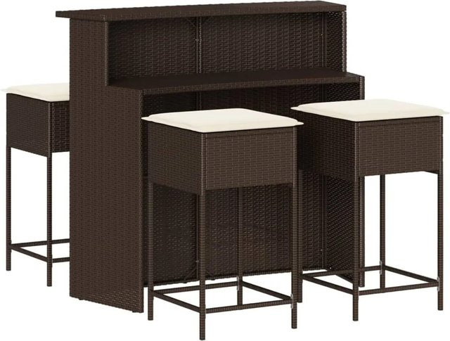 vidaXL 5-tlg Gartenbar-Set aus braunem PE-Rattan mit cremeweißen Kissen Modell 6 - Bild 1