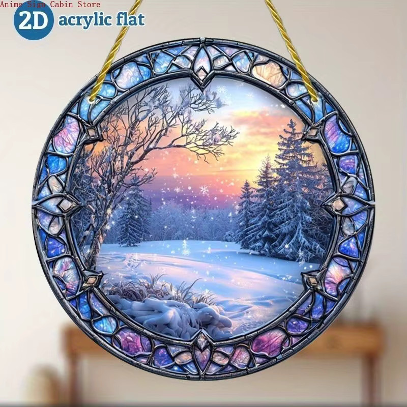 Potdemiel Winter Buntglas-Fensterdeko aus Acryl, rund, mehrfarbig, Durchmesser: 20 cm - Bild 2