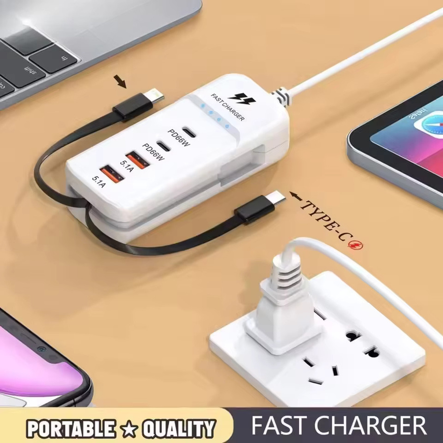 66W 4-Port PD USB-C Schnellladegerät USB-Hub-Adapter in Weiß mit EU US UK Stecker - Bild 4