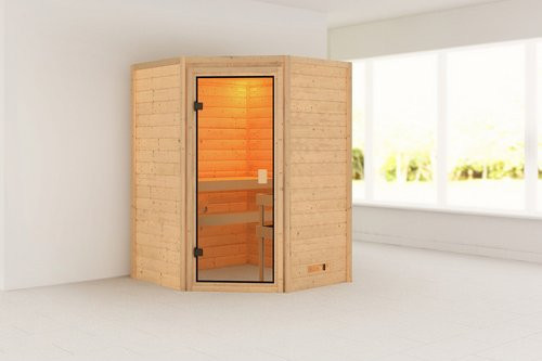 KARIBU Sauna Reval für 2 Personen aus Fichte in Beige, B/T/H: 145 x 145 x 187 cm - Bild 1