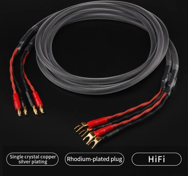 YYAUDIO HiFi-Lautsprecherkabel mit 6N OFC-Kern, Bananensteckern und 24K Gold-Y-Steckern, Schwarz/Gold - Bild 1