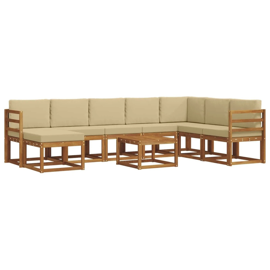 vidaXL Outdoor-Sofagarnitur aus Akazienholz in L-Form mit Kissen, 9-teiliges Set, Natur und Beige - Bild 2