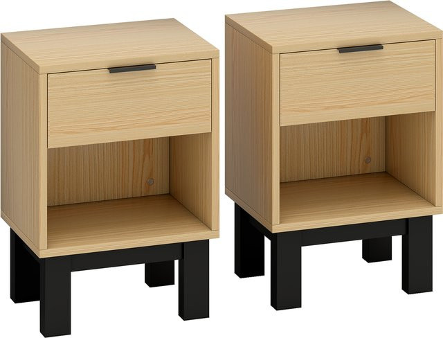 HOMCOM Set aus 2 modernen Nachttischen mit Schublade und offenem Fach, Eiche, B/T/H: 35 x 26 x 50 cm - Bild 1