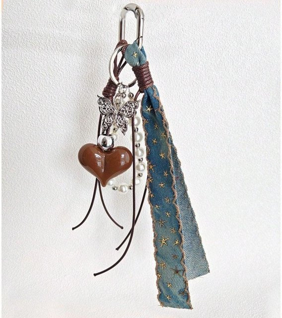 Taschenanhänger Schmetterling, Denim, braun, bunt, Herren - Bild 1