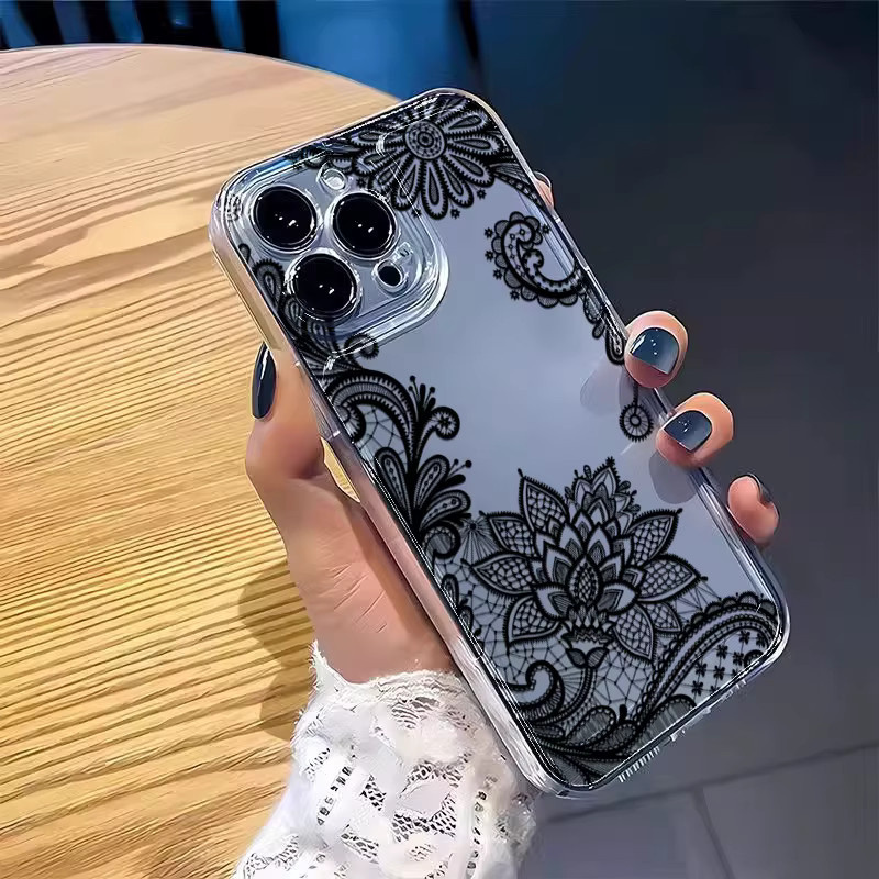 Schwarze Handyhülle mit Spitzen-Blumenmuster für Xiaomi Redmi Note 14 13 12 11 10 Pro Plus 13C 14C 4G 5G, Transparentes Soft TPU Cover - Bild 2