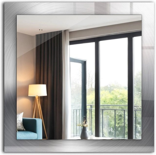 Tulup Dekorativer Rechteckiger Spiegel mit Ornamenten und Metalloberfläche in Silber und Grau, B/H: 60 x 60 cm - Bild 1
