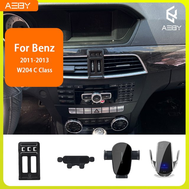 Handyhalterung für Mercedes Benz C-Klasse W204 (2011-2013) mit kabelloser Ladestation in Schwarz - Bild 1