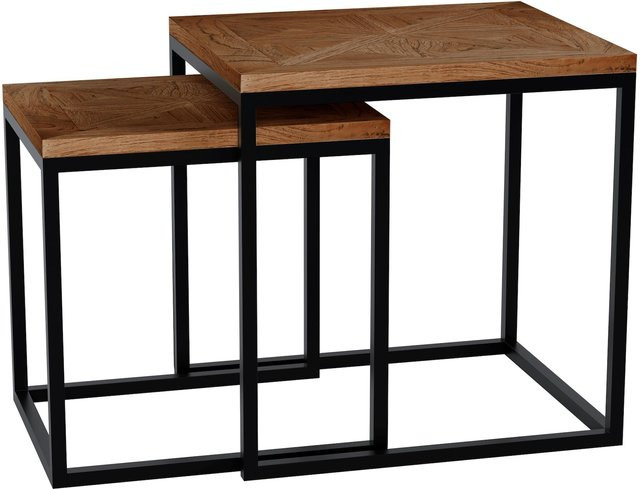 CLP Beistelltisch 2er Set Talero aus Mindiholz in Braun mit Metallgestell, moderne Satztische für dein Wohnzimmer - Bild 1