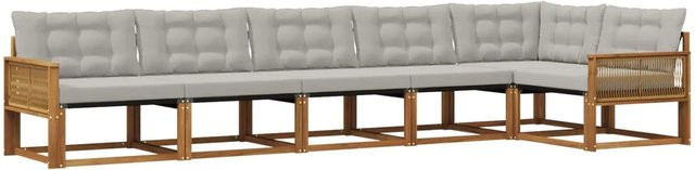 vidaXL Outdoor-Sofagarnitur L-Form aus Akazienholz mit Kissen in Beige und Grau - Bild 1