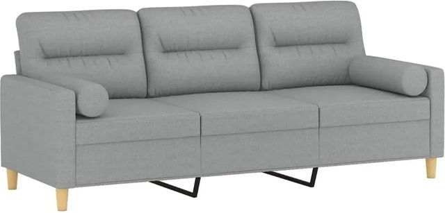 vidaXL 3-Sitzer-Sofa in Hellgrau mit Zierkissen, modernes Stoffsofa mit Metallrahmen, Breite: 198 cm, Tiefe: 80 cm, Höhe: 77 cm - Bild 1