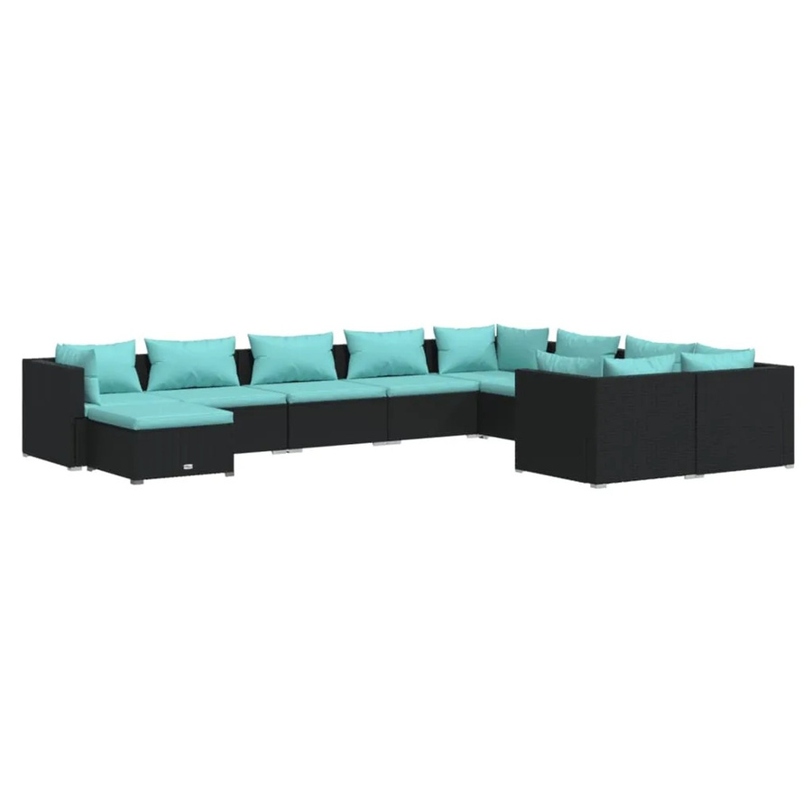 vidaXL 10-tlg. Garten-Lounge-Set aus Poly-Rattan mit Kissen in Schwarz und Blau - Bild 2