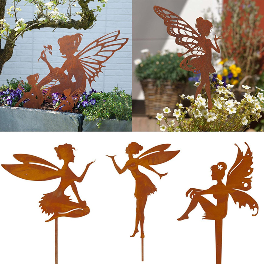 OutsideWorld Garten-Dekoration Fee Silhouette aus Metall und Eisen für Terrasse und Außenbereich - Bild 3