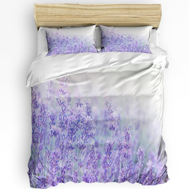 Lodestar Bettwäsche-Set mit Lavendel und grünen Blättern in Lila und Grün, bestehend aus Bettbezug und Kissenbezügen, B/H: 180 x 210 cm - Bild 1