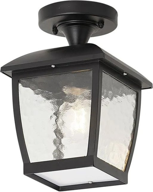 QAZQA Klassische Deckenleuchte Leuven Schwarz IP44 aus Metall und Glas für Garten und Balkon mit E27 Fassung und dimmbarer Funktion - Bild 1