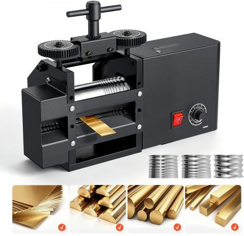 VEVOR Elektrisches Schmuckwalzwerk 4-in-1 in Schwarz für Gold, Silber und Kupfer, Einstellbare Dicke 0,03–7 mm, Durchmesser: 60 mm - Bild 1