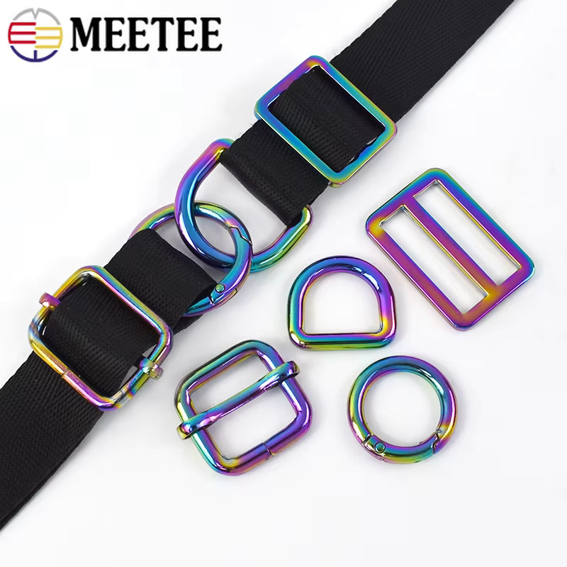 Meetee Regenbogen D-Ringe und Tri-Glides Sliders aus Metall für Taschen und Gürtelband, Set aus 5 oder 10 Stück, verschiedene Größen von 20 mm bis 38 mm, Mehrfarbig - Bild 3
