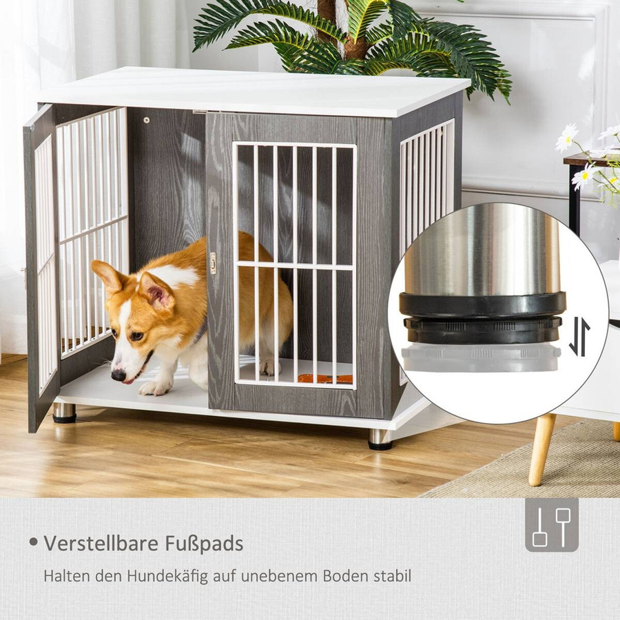 PawHut Hundekäfig in modernem Design aus Holz und Metall, Grau/Weiß - Bild 4
