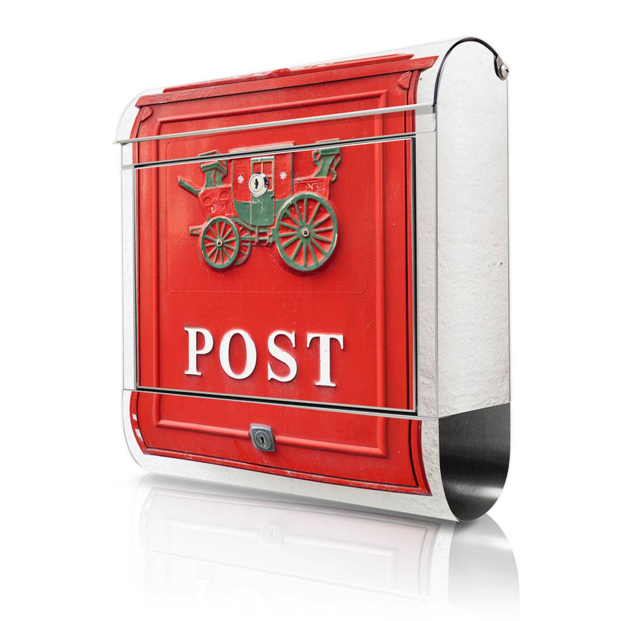 Banjado Briefkasten aus Edelstahl in Rot mit Zeitungsbox und Nostalgie-Motiv, B/T/H: 38 x 43 x 12,5 cm - Bild 1