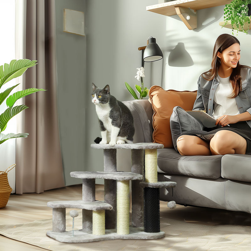 PawHut Katzenbaum Kratzturm mit 3 Ebenen Plüschplattformen und Sisal Kratzsäulen in Grau, Höhe: 50 cm - Bild 2