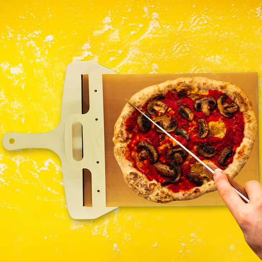 APWIKOGER Tragbare Pizza Schaufel mit Antihaftbeschichtung und hitzebeständigem Tuch, rechteckiges Teigtablett aus Holz - Bild 4