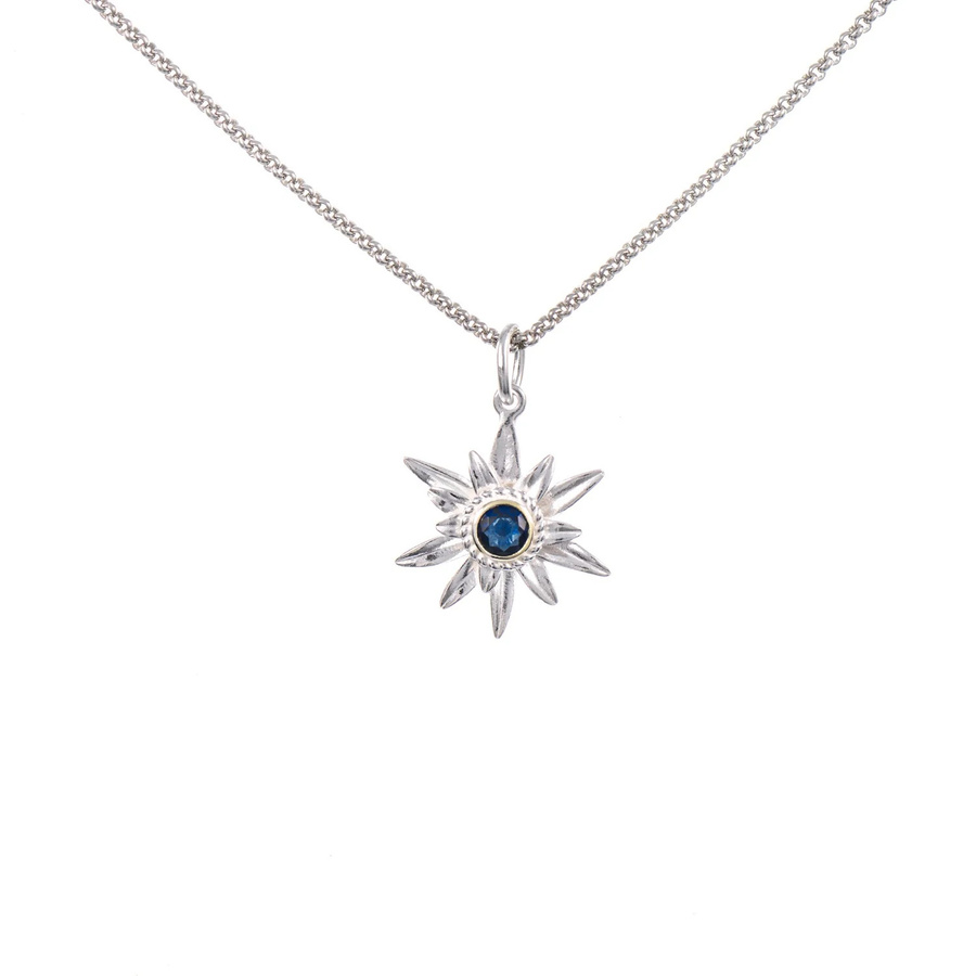 Anhänger Edelweiss mit Kette, 925 Silber teilvergoldet, Zirkonia blau - Bild 1