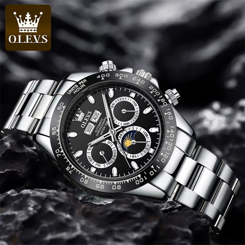 OLEVS Armbanduhr Automatik, Edelstahl, Silber, Schwarz, Herren - Bild 4
