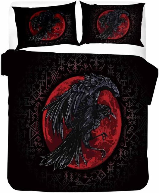 Binchi Fitness Bettwäsche-Set mit Viking Mythologie Muster aus Mikrofaser, 2-teilig in Schwarz, Bettbezug 90 x 200 cm und Kissenbezug 50 x 70 cm - Bild 1