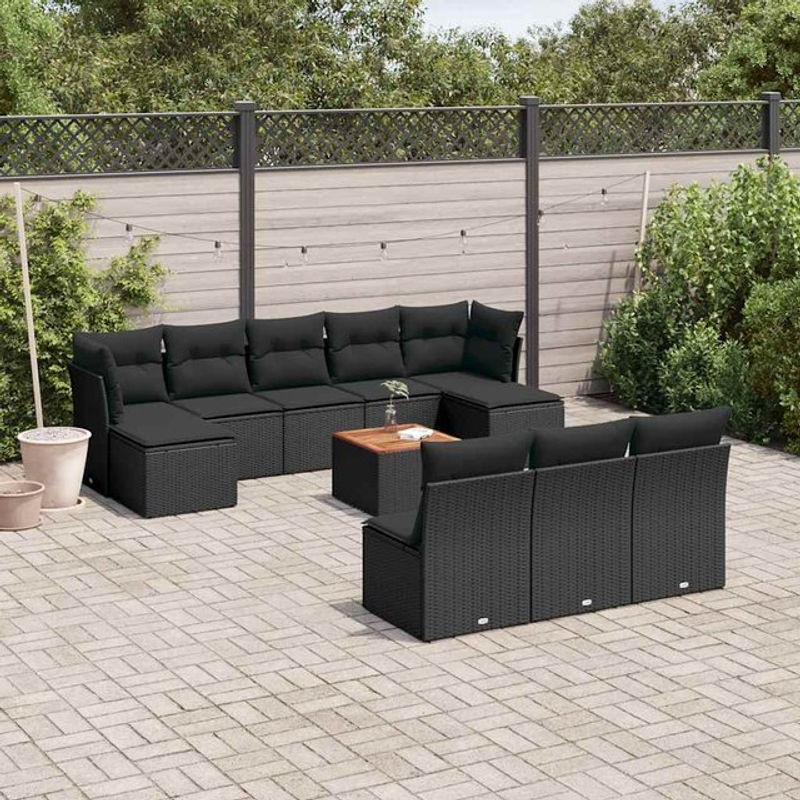 Vidaxl Garten-Sitzgruppe aus schwarzem Rattan mit Kissen im modernen Design - Bild 1