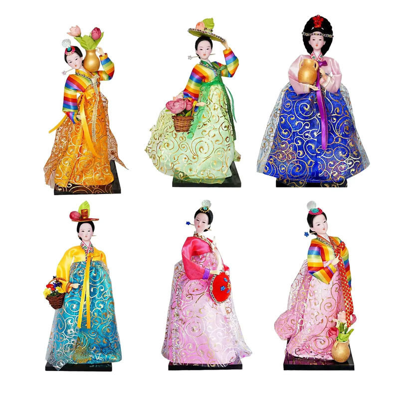 Kesoto Koreanische Geisha Figur in Hanbok mit floralem Design, mehrfarbig, Höhe: 30,48 cm - Bild 7