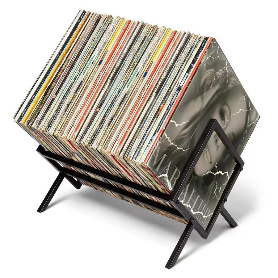 Yiran Furniture Einstufiger Schallplattenspeicher in Mattschwarz für 80 bis 100 LPs, Schallplattenhalter und Regal für CDs, Zeitschriften oder Bücher - Bild 2
