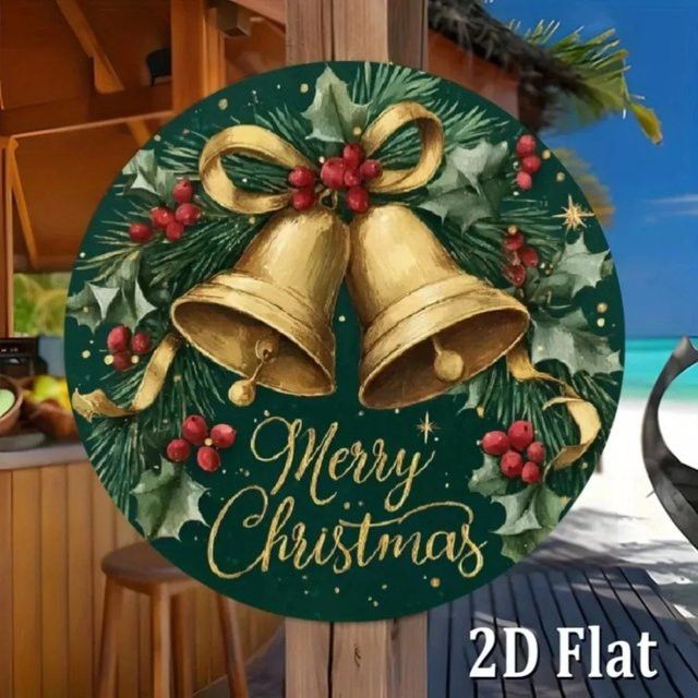 CIFBUY Vintage Weihnachtsglocke Wanddekoration aus Metall in Gold mit Merry Christmas Motiv, Rund, B: 20 cm, H: 20 cm, T: 1 cm - Bild 1