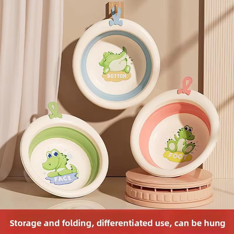 Momo & Dudu Faltbares Baby-Waschbecken 3er-Pack in Grün, BPA-freies Cartoon-Dinosaurier-Set für Gesicht, Füße und Po - Bild 2