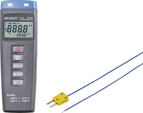 Voltcraft K102 + TP 202 Temperatur-Messgerät mit Fühler-Typ K in Grau - Bild 1