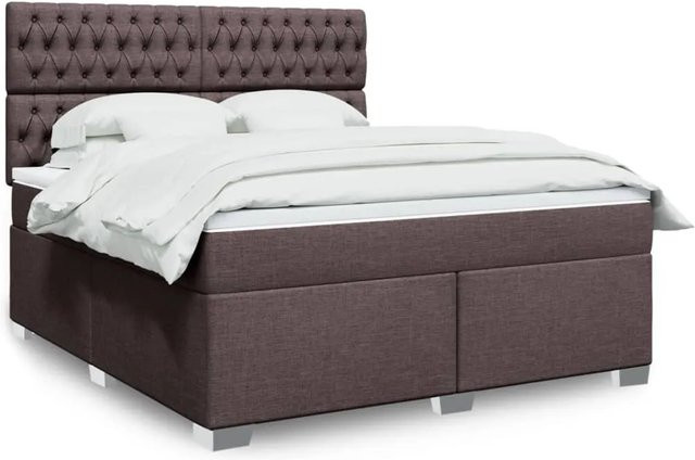vidaXL Boxspringbett mit Matratze in Dunkelbraun und Weiß, Hybrid-Design mit Taschenfederkern, USB-Ladeport und Unterbettbeleuchtung, B/T/H: 180 x 200 x 150,5 cm - Bild 1