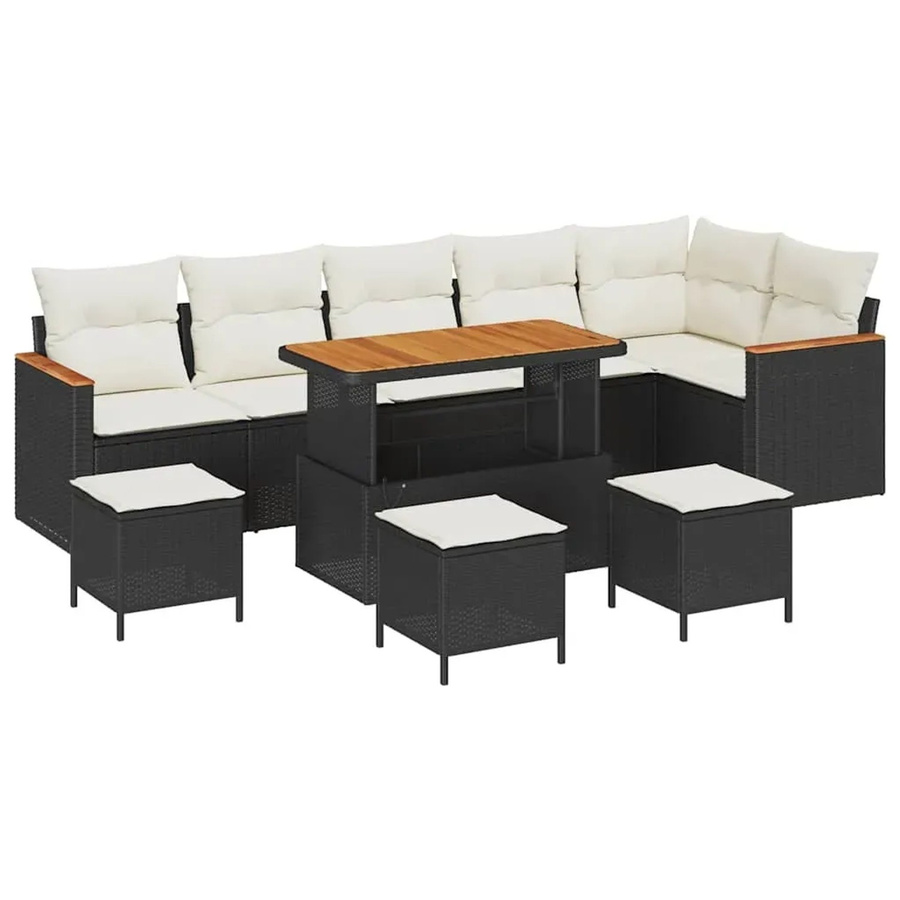 vidaXL Garten-Sofa-Set aus Poly-Rattan mit Kissen, 10-teilig, Schwarz-Creme - Bild 2