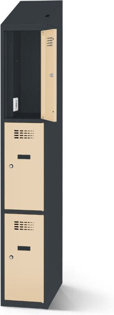rotstahl Fächerschrank mit Ladefunktion und 3 Fächern in Elfenbein mit anthrazitgrauem Korpus, B: 40 cm, H: 200 cm - Bild 1