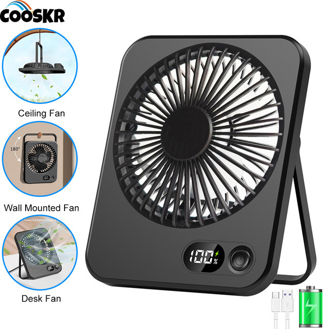 raugee Mini Schreibtischventilator, tragbarer und faltbarer USB-Tischventilator, kabellos, leise, 5 Gänge, Farbe: Schwarz - Bild 1