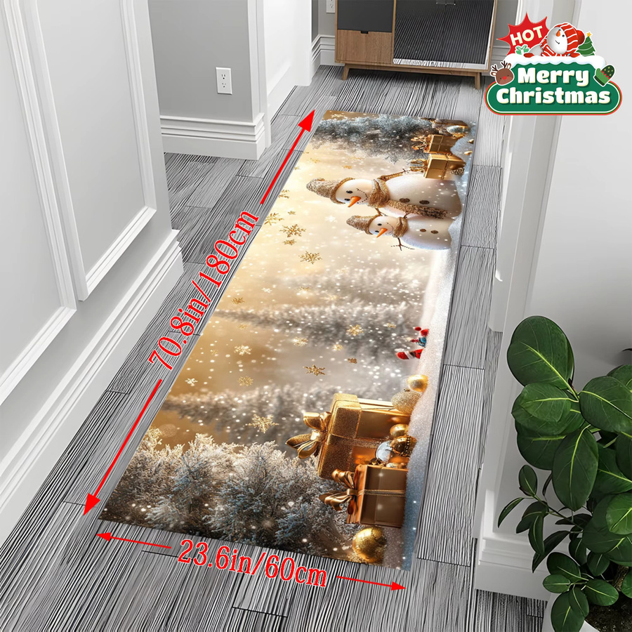 VIKAMA Weihnachtsschneemann Laufteppich in Gold, weich und waschbar, Rechteckig, B/T: 180 x 60 cm - Bild 2