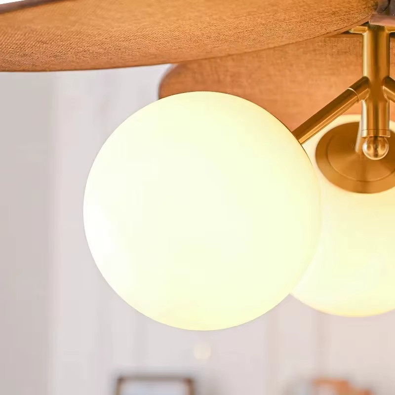 Claeted Vintage Pendelleuchte aus Rattan und Holz in Braun mit Gold/Messing-Details - Bild 1