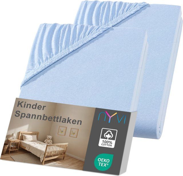 NYVI Kinder Spannbettlaken Junior 2er Pack, Hellblau, B/T: 70 x 140 cm, Höhe: 12 cm, Baumwolle, Bügelfrei und Weich - Bild 1