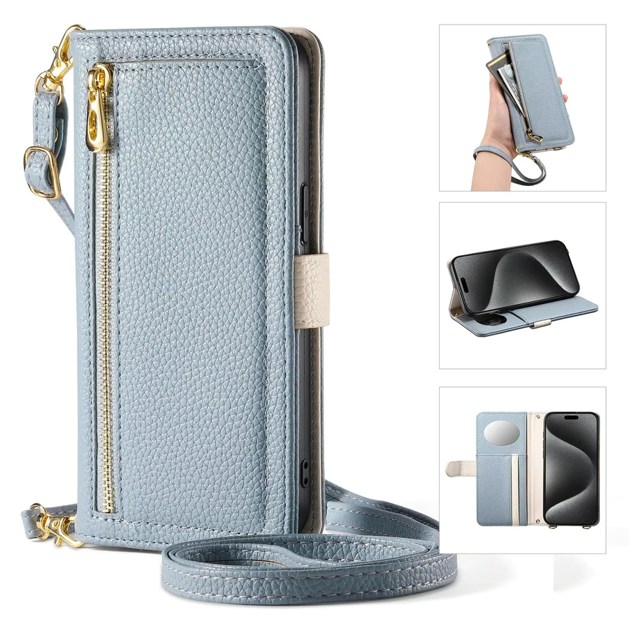 Samsung Galaxy Zipper Crossbody Wallet Handyhülle mit Kartenhalter in Braun für S25 Edge S24 Ultra Plus S23 FE A56 A26 A36 A16 A54 A14 - Bild 2
