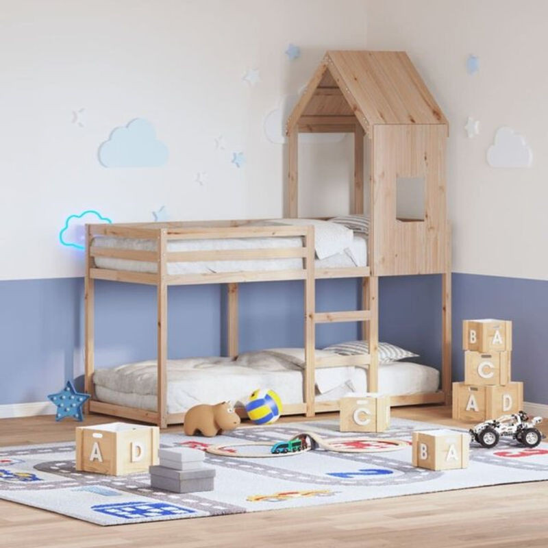 Vidaxl Etagenbett aus Massivholz Kiefer in Braun und Natur, B/T/H: 90 x 200 cm, ohne Matratze - Bild 1