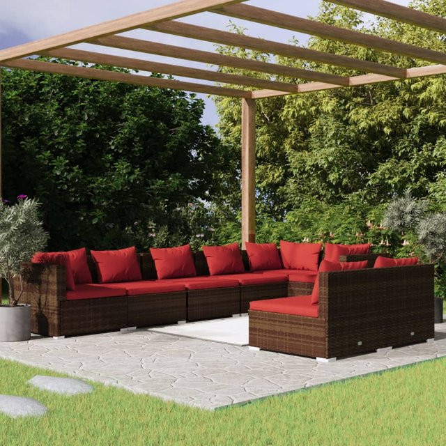 vidaXL 8-teiliges Garten-Lounge-Set in L-Form mit Kissen, Braun, Poly-Rattan und pulverbeschichtetem Stahlrahmen - Bild 3