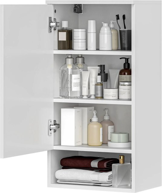 HOMCOM Wandschrank in Weiß mit Türen und Regalfächern für Badezimmer oder Küche, B: 27 cm, T: 5 cm, H: 77 cm - Bild 1