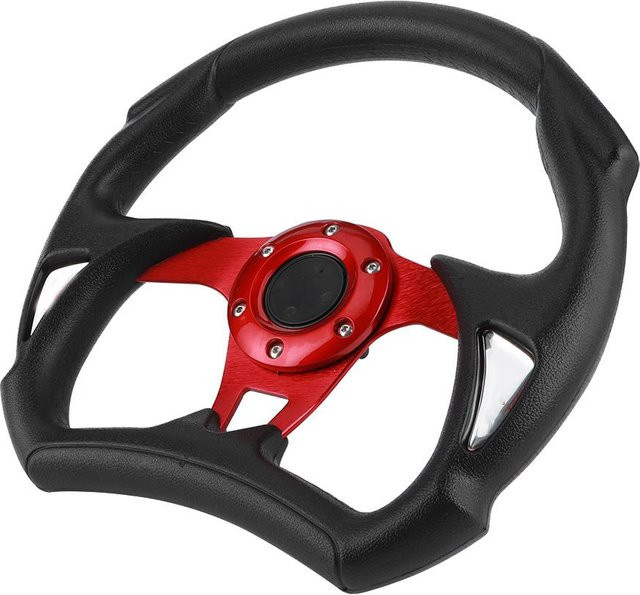 Universal Sportlenkrad mit Hupenknopf in Schwarz, 320 mm Durchmesser, aus PVC mit Ledernähten für Automodifikationen - Bild 1