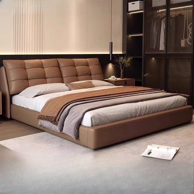 ZHIO Doppelbett mit Stauraum und Lift-up-Funktion aus Metall und braunem Kunstleder - Bild 3